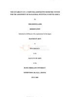The suitability of a computer-assisted psychometric system for the assessment of managerial potential in South Africa