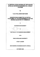 A critical evaluation of the South African intergovernmental grant system
