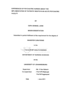 Experiences of psychiatric nurses about the implementation of patients' rights in an acute  psychiatric facility