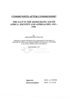 Communists after communism? The SACP in the democratic South Africa : identity and approaches, 1993 - 1996