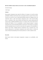 Retail format selection : occupancy cost and profitability