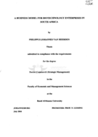 A business model for biotechnology enterprises in South Africa