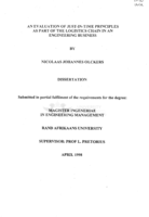 An evaluation of just-in-time principles as part of the logistics chain in an engineering business