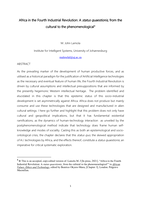 Africa in the Fourth Industrial Revolution : a status quaestionis, from the cultural to the phenomenological
