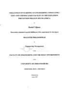 Challenges in starting an engineering consulting/test and certification facility in the explosion prevention field in South Africa
