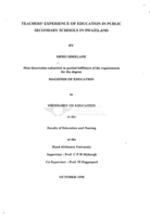 Teachers' experience of education in public secondary schools in Swaziland