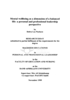 Mental wellbeing as a dimension of a balanced life : a personal and professional leadership perspective