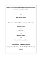 Catalytic transformation of propylene carbonate into dimethyl carbonate and propylene glycol.