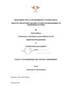 Management skills for engineers & technologists : industry perceptions and implications for management of engineering systems