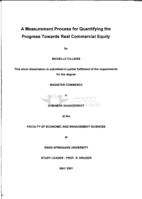 A measurement process for quantifying the progress towards real commercial equity