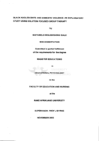 Black adolescents and domestic violence : an exploratory study using solution focused group therapy