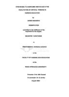 Strategies to overcome obstacles in the facilitation of critical thinking in nursing education