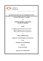The effects of party-political interests on policy implementation effectiveness : low-cost housing allocation in the Cape Town UniCity, 1994–2008