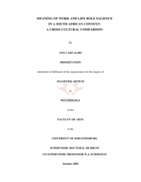 Meaning of work and life role salience in a South African context: a cross-cultural comparison.