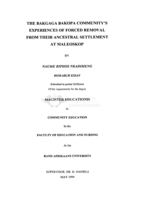 The Bakgaga Bakopa community's experiences of forced removal from their ancestral settlement at Maleoskop