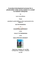 A product development process for a photovoltaic water pump system in a small to medium enterprise
