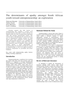 The determinants of apathy amongst South African youth toward entrepreneurship : an exploration