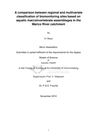A comparison between regional and multivariate classification of biomonitoring sites based on aquatic macroinvertebrate assemblages in the Marico River  Catchment
