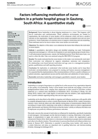 Factors influencing motivation of nurse leaders in a private hospital group in Gauteng, South Africa : a quantitative study