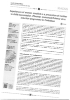 Experiences of women enrolled in a prevention of mother to child transmission of human immunodeficiency virus infection programme in Zimbabwe
