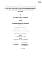 The perceptions of principals on the influence of effective management of mandated change on the work performance of educators in the Vhembe District of the Limpopo Province.