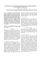Critical success factors for instrumentation and control projects within the power industry in South Africa