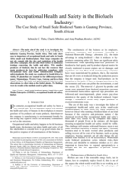 Occupational health and safety in the biofuels Industry : the case study of small scale biodiesel plants in Gauteng Province, South African