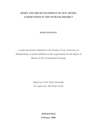 Sport and the development of new mining communities in the Witbank district