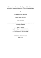 The perceptions of teachers of the impact of school principal leaderships’ on school effectiveness in two schools in Namibia