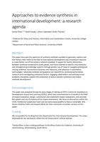 Approaches to evidence synthesis in international development : a research agenda