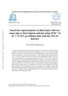 Search for supersymmetry in final states with two same-sign or three leptons and jets using 36 fb−1  of √s = 13 TeV pp collision data with the ATLAS detector