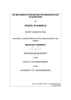 An implementation matrix for mergers and acquisitions.