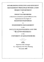 Establishing effective and efficient management principles within a new project department