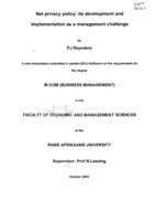 Net privacy policy : its development and implementation as a management challenge