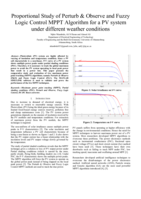 Proportional study of perturb & observe and fuzzy logic control MPPT algorithm for a PV system under different weather conditions
