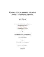 Water quality in the upper Klip River, Region 5, City of Johannesburg