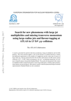 Search for new phenomena with large jet multiplicities and missing transverse momentum using large-radius jets and flavour-tagging at ATLAS in 13 TeV pp collisions