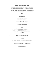 A validation of the Myers-Briggs Type Indicator on Black high school children