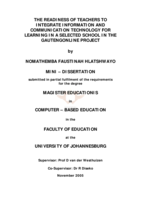 The readiness of teachers to integrate information and communication technology for learning in a selected school in the GautengOnline project.