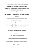 A psycho-educational programme of support to couples experiencing domestic violence in rural communities of Limpopo Province