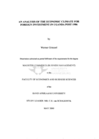 An analysis of the economic climate for foreign investment in Uganda, Post 1986