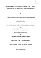 Assessment of export potential for a small South African manufacturing enterprise