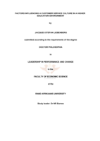 Factors influencing a customer service culture in a higher education environment.