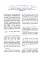 The implementation of ISO 9001:2015 to improve quality service : a descriptive study on a South African service organization