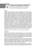 A study of joint venture formation between construction organizations in Tanzania