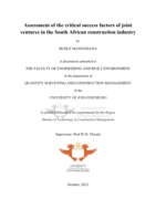 Assessment of the critical success factors of joint ventures in the South African construction industry