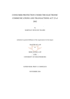 Consumer protection under the Electronic Communications and Transactions Act 25 of 2002
