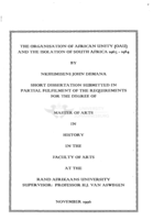 The Organisation of African Unity (OAU) and the isolation of South Africa, 1963-1984.