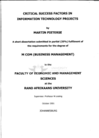 Critical success factors in information technology projects