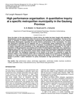 High performance organisation : a quantitative inquiry at a specific metropolitan municipality in the Gauteng province